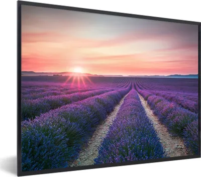 Produktbild von MuchoWow® Gerahmtes Poster Lavendel - Lila - Blumen - Himmel 40x30 cm - Poster mit Schwarzem Bilderrahmen Wandposter Rahmen Foto Bilder - Kunstposter - Wanddekorationen