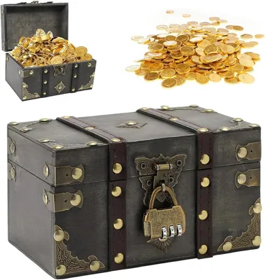 Imagen del producto de Caja de madera vintage con cerradura, de 18 x 11 x 10 cm, ideal para guardar joyas y juguetes