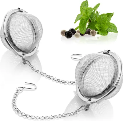 Produktbild von com-four® 2x Teesieb aus rostfreiem Edelstah 304 - Teeei für losen Tee, Kräuter und Gewürze - feinmaschiger Teefilter mit Kette - Gewürzsieb - Kräutersieb