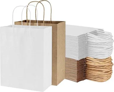 Produktbild von Famanu Geschenkbeutel aus Papier mit Henkel - 42 Stück - 21 weiße und 21 braune Beutel - Großformat 21 x 15 x 8 cm