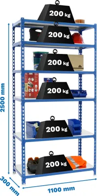 Produktbild von Metallregal SIMONCLICK SUPERPLUS 6/300 BLAU/GALVA