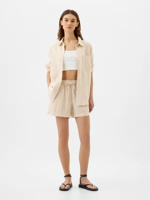 Produktbild von GAP Leinen Shorts XL Beige mit elastischem Bund, Kordelzug und Vordertaschen
