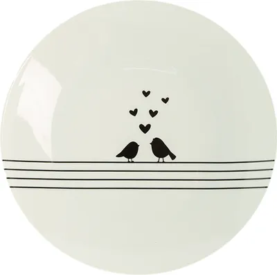Image de Clayre & Eef Assiette plate Ø 26 cm Blanc Noir Porcelaine Coeurs Oiseaux