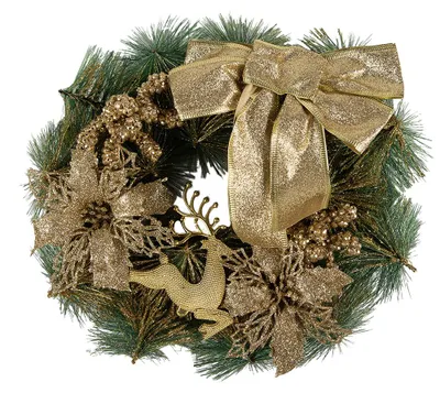 Image de Clayre & Eef Couronne de Noël Ø 30 cm Plastique doré