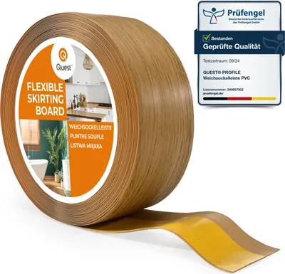 Zdjęcie produktu dla QUEST Listwa przypodłogowa PCV 50x20mm, 25m, samoprzylepna elastyczna, miękka listwa podłogowa, cokołowa, dębowy