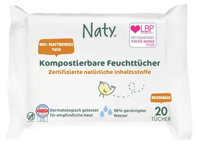 Immagine prodotto di Salviette umidificate - compostabili non profumate 20 pz