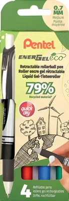 Immagine prodotto di Pentel® BL77E-4 Roller in gel liquido EnerGel Eco - 0,35 mm, set di 4 pezzi assortiti