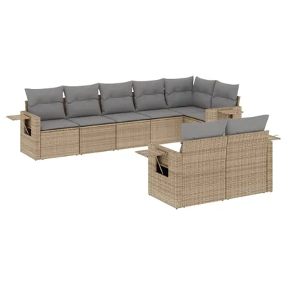 Produktbild von 8-tlg. Garten-Sofagarnitur mit Kissen Beige Poly Rattan