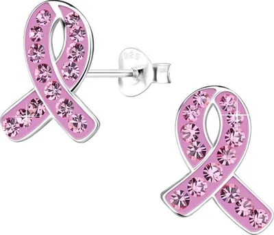 Produktbild von Ohrstecker rosa Schleife „Pink Ribbon“ Ohrringe Silber 925
