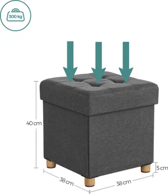 Produktbild von SONGMICS Sitzhocker, 37L, klappbare Sitztruhe, Aufbewahrungsbox, Dunkelgrau