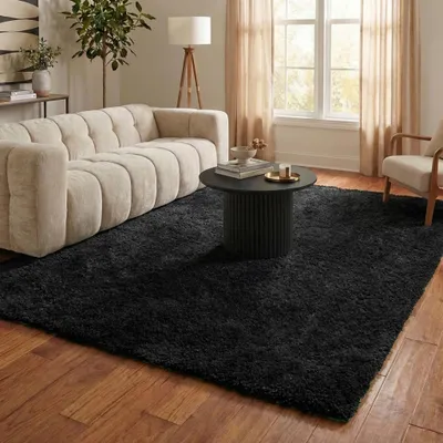 Image de Volero - Tapis shaggy rond - Blaze Noir - 200x290 cm