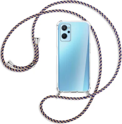 Produktbild von Handykette Backcover-Schutzhülle mit Band (Metall silberfarben) für Realme 9i - blau+beige