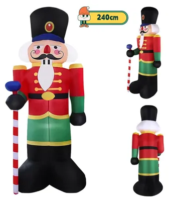Produktbild von Aufblasbare Nussknacker Weihnachtsmann Figur 240 cm - Outdoor Weihnachtsdeko - Mit Integriertem Gebläse - 3 LED-Lichter - Für Garten Und Hof - Schnell Aufblasbar - Mehrfarbig