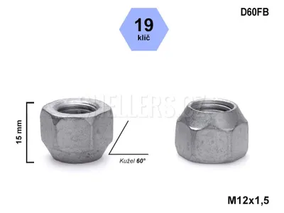 Obrázok produktu pre Matica kolesa M12x1,5 s otvoreným kužeľom, kľúč 19, D60FB, výška 15