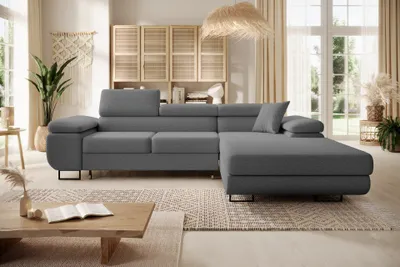 Produktbild von Easy4You Ecksofa NORBERG Boucle L-Form Grau – 279x72x205 cm - Schlafsofa mit Bettkasten und Schlaffunktion - Eckcouch mit Stauraum – Rechts – Stoff Lambi 12