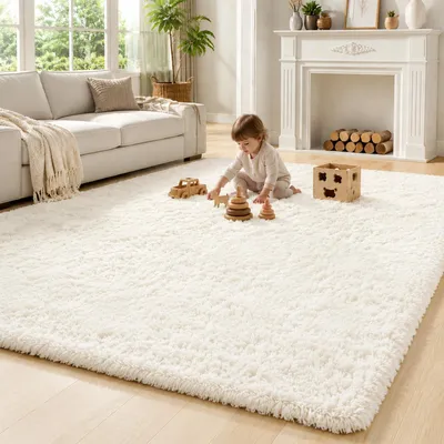 Flauschiger Hochflor-Teppich 240x300 cm, beige, Anti-Rutsch