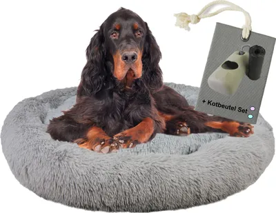Produktbild von Rohrschneider Hundebett Donut | inkl. Hundekotbeutel Set | flauschiges Hundekissen für kleine, mittelgroße und große Hunde | rundes Hundesofa großes Kissen | Tierbett waschbar | Hundekorb Kuschel Bett, Größe:L