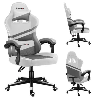 Produktbild von Huzaro Force 4.4 | Gaming Stuhl Bürostuhl Schreibtischstuhl Ergonomischer | Kopfstütze Lendenkissen Höhenverstellbar Wippfunktion | Stoff | Weiß