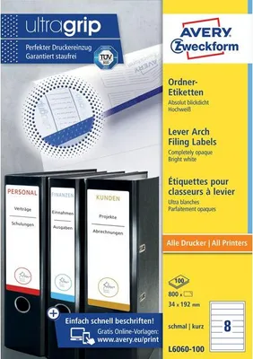 Produktbild von Avery Zweckform - Rückenetikett Zweckform schmal 34x192mm selbstklebend weiß | 5 Stück