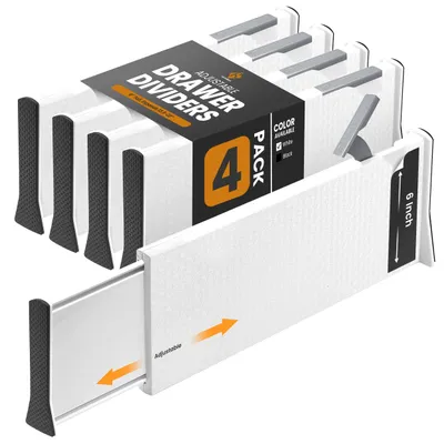 Produktbild von Schubladen-Organizer Schubladeneinteiler - 13,5 bis 22 Zoll - 4er Set - Weiß - Für Kommode und Küche