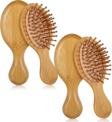 Produktbild von Haarbürste 2er Set, klein, natürlicher Bambus, für unterwegs