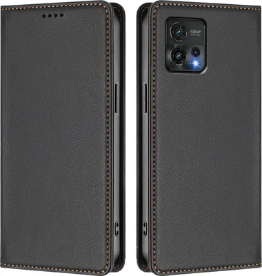 Image de Etui en cuir pour Motorola Moto G72, étui magnétique en cuirPolyuréthaneavec support Noir