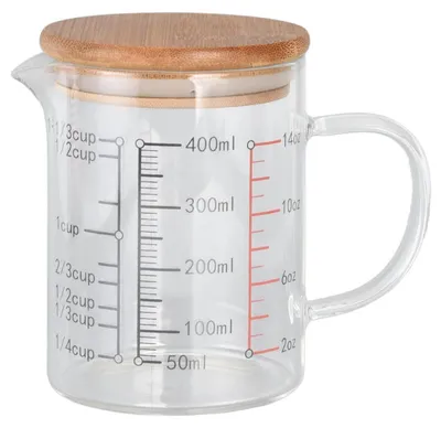 Produktbild von Messbecher Glas 400ML Borosilikatglas V-förmige Düse Bambusdeckel