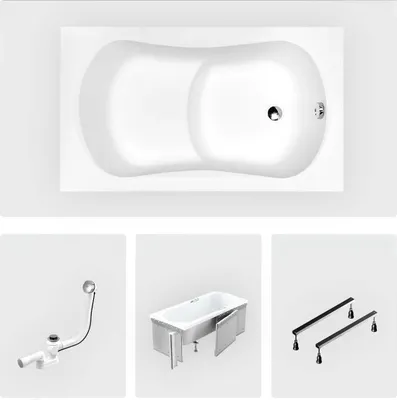 Produktbild von Rechteckige Badewanne - 120 x 70 cm - mit Verkleidung - Füße - Griffe - Chromablauf - ARIA REHAB