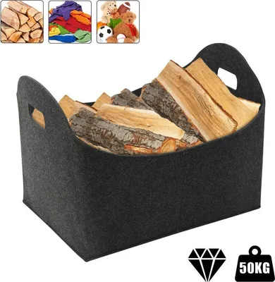 Produktbild von Peviasot Filzkorb Kaminholzkorb 44×34×31 cm, faltbarer Holzkorb für Kaminholz mit Griffen, Dunkelgrau