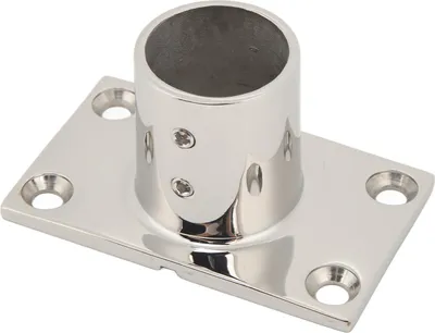 Productafbeelding van Bevestigingsstuk voor bootreling, rechthoekige basis, zilverkleurig, robuust en roestvrij, geschikt voor marine-jachten, 90° met een diameter van 25 mm (1 inch)