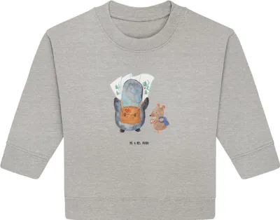 Produktbild von Mr. & Mrs. Panda Organic Baby Pullover Pinguin & Maus Wanderer 24. - 36. Monat - Heather Grey - Geschenk, Wandern, Wanderlust, Bullover, Abenteuer