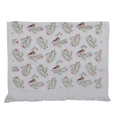 Produktbild von Clayre & Eef Gästehandtuch 40x66 cm Weiß Grün Baumwolle Vogel