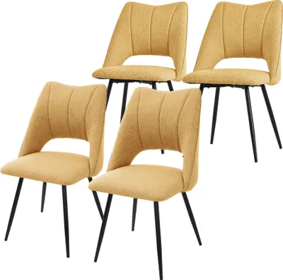 Obrázok produktu pre ML-Design jedálenská súprava 4 stoličiek, horčicovo žltá, polyesterové sedadlo s čiernymi kovovými nohami, kuchynské stoličky s operadlom