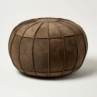 Immagine prodotto di HOMESCAPES Pouf orientale in pelle rotondo marrone, 50 x 50 x 40 cm