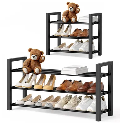 Schoenenregal 3-stufig, ausziehbar 45-80 cm, schwarz, Metall