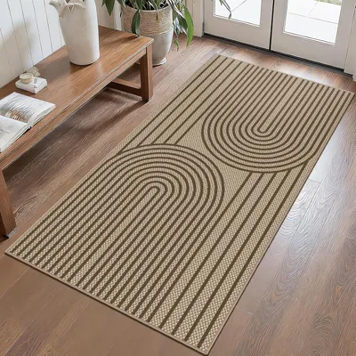 Zdjęcie produktu dla Dywanik 80x150 cm, brązowy, wygląd juty, antypoślizgowy, można prać w pralce, do kuchni