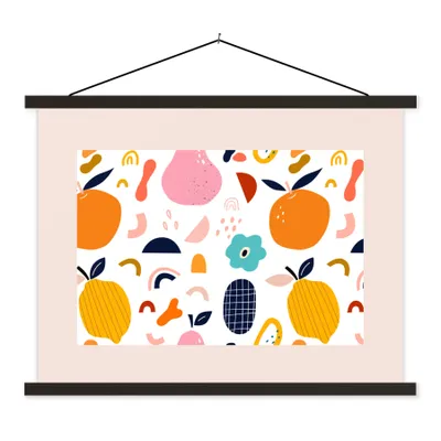 Produktbild von MuchoWow® Textilposter Pastell - Lebensmittel - Obst - Blume - Zitrone 150x113 cm mit holzfarbenen Rahmen - Poster