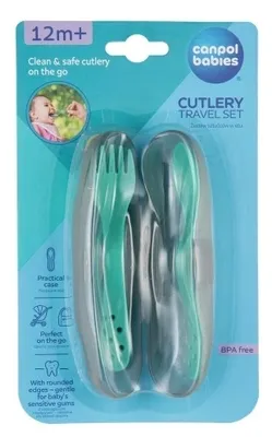 Produktbild von Canpol Babies Zestaw sztućców turkusowych dla dziecka 74/019 12m + w etui, 1 sztuka