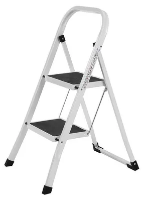 Produktbild von Klappbare Trittleiter mit 2 Stufen – Stahl, weiß – 46,5 x 90 x 4 cm