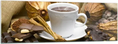 Produktbild von Bilder auf glas - Tasse Schokolade trinken Kakao - 160x50cm - Glasbilder - Wandbilder - Kunstdruck - zum Aufhängen bereit - Wanddekoration aus Glas - Glas Bilder - Wandbild auf Glas - GAB160x50-2480