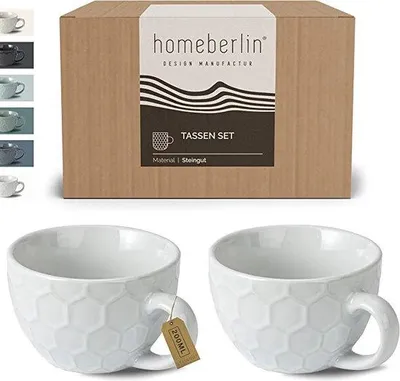 Produktbild von Famanu Cappuccino Set 200ml - Handgefertigte Kaffeetassen aus hochwertigem Steinzeug