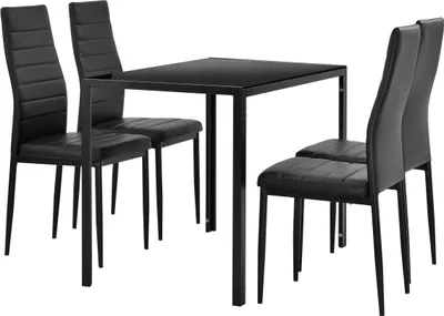 Obrázek produktu pro [cs.casa] Moderní jídelní stůl černý + sada 4 židlí černá