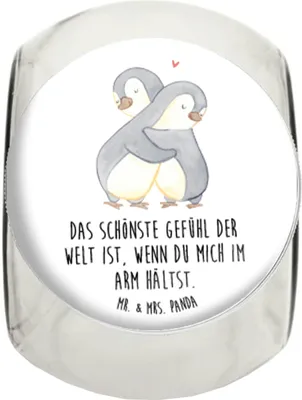 Produktbild von Mr. & Mrs. Panda Kaffeedose Pinguine Kuscheln XL 2000ml - Weiß - Geschenk, für Freundin, Männer, glasbehälter, Frauen, Hochzeitstag, Hocheitstag, Lebensmittelbehälter