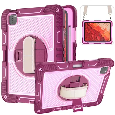Produktbild von Für Apple iPad Pro 11 2024 aufstellbare Outdoor Hybrid 360 Grad mit Halte-Schlaufe Tablet Tasche Pink