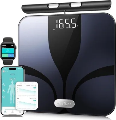 Immagine prodotto di Bilancia digitale con indicazione dell'indice di massa corporea e della percentuale di grasso corporeo, ampio touchscreen e display a LED, 8 elettrodi.