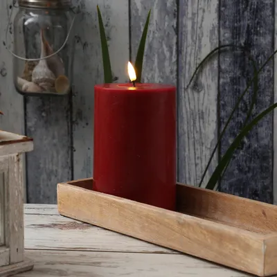 LED Stumpenkerze MIA - Echtwachs - realistische 3D Flamme - H: 15cm - D: 10cm - bordeauxrot