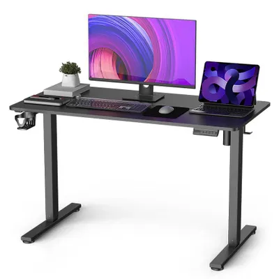 Produktbild von Elektrisch Höhenverstellbarer Schreibtisch mit Motor 120 x 60cm, 3 Memory-Funktion, 80 kg Tragkraft, Haken und Becherhalter, Standing Desk, Schwarz