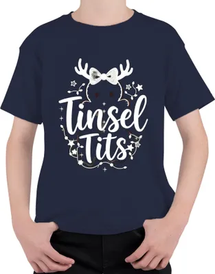 Produktbild von Tinsel Tits lustig Weihnachten Geschenk Rentier Geweih Glitzer Uni Kinder T-Shirt, Navy, 116