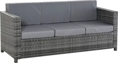 Produktbild von Outsunny Poly ratanová pohovka s polštáři 3-místná zahradní lounge pohovka Polyester Grey
