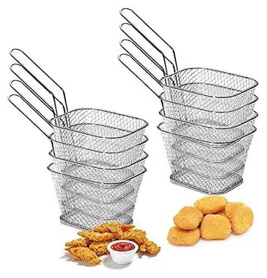 Produktbild von 8 Stück Frittierkorb Klein Edelstahl Frittierkörbchen zum Servieren Pommeskörbchen Mini Friteusenkorb Frites Korb Friteusen Servierkorb Pommes Bratkorb mit Griff Pommesgitter Mini für Frites